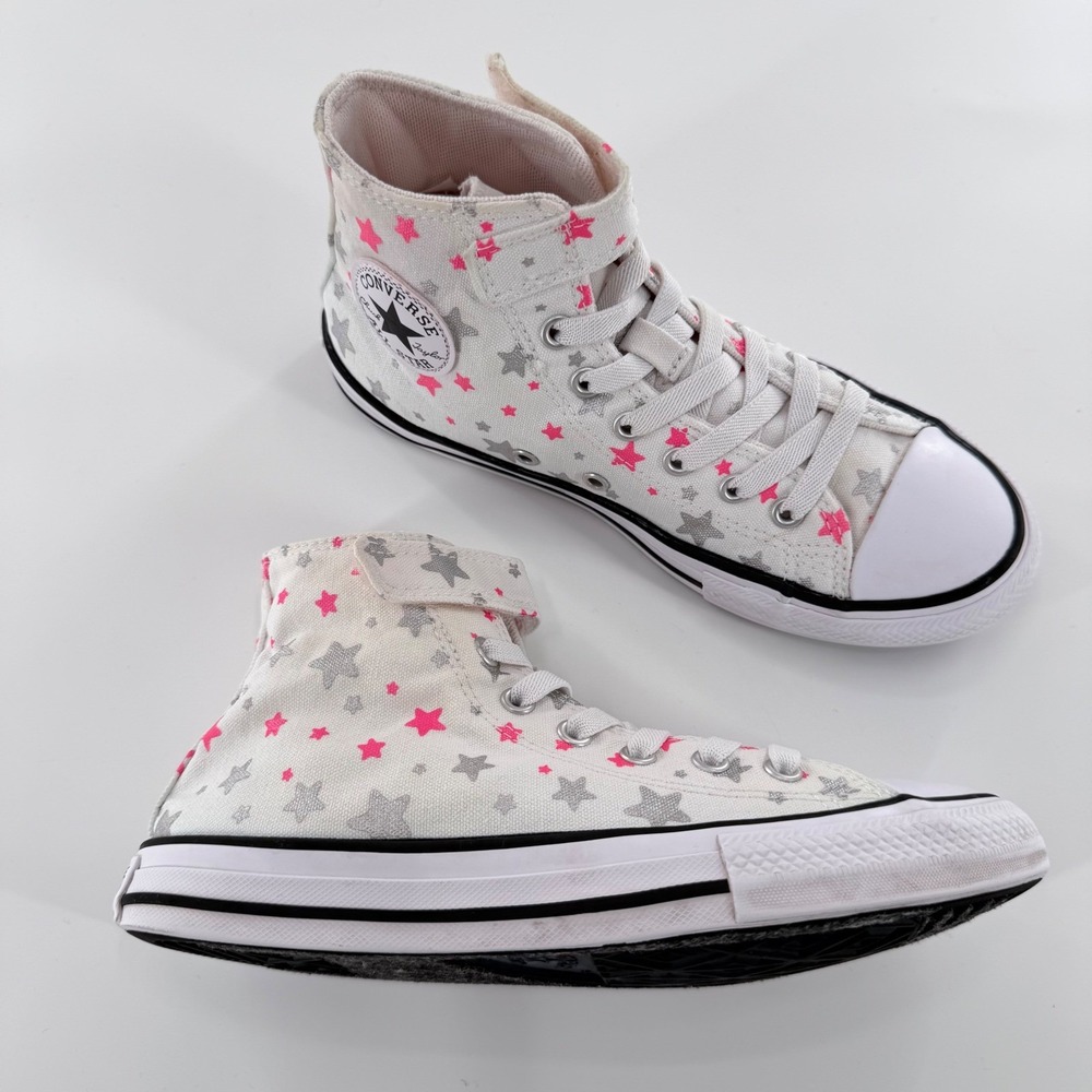 Converse Chuck Taylor All Star High Top Sneakers Youth 3 Pink Stars Y2K No-Tie